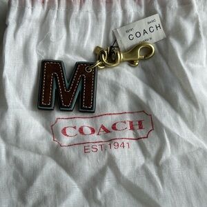 Coach Dark Brown M Keychain with Gold Accents